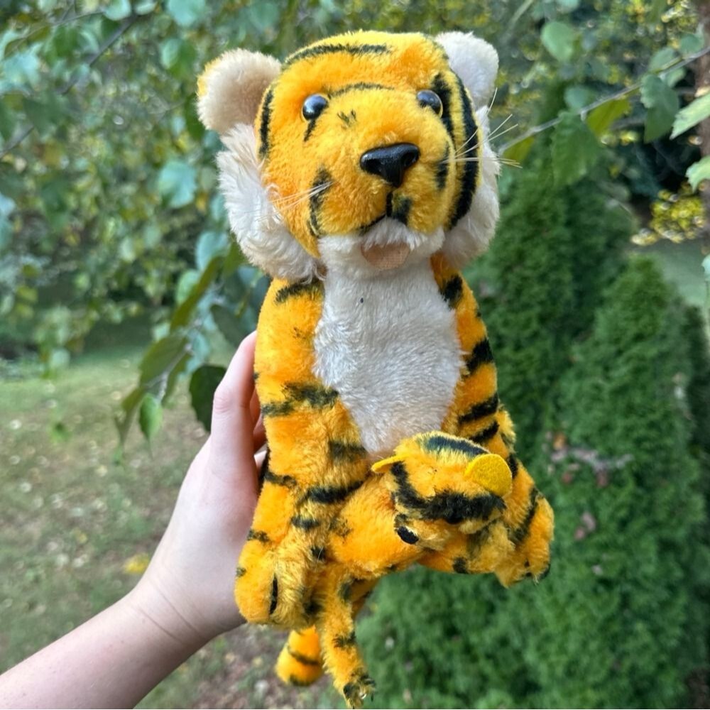 Vintage 1970s Dakin Tiger & Cub Plush Toy Stuffed Animal